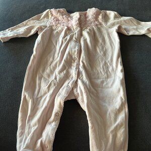 Little Me  Pink Floral Rosettes Cotton Footie  size 6 Months   New without tags